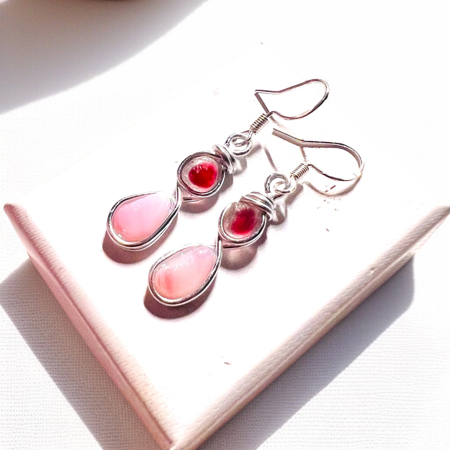 Pink Sea Glass Drop Earrings