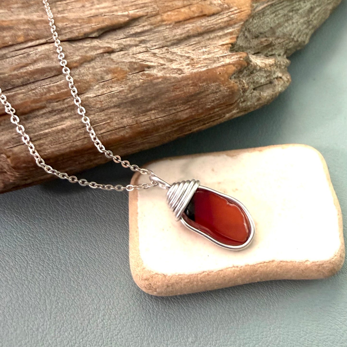 Very Rare Red and Orange Canary Islands Sea Glass Pendant