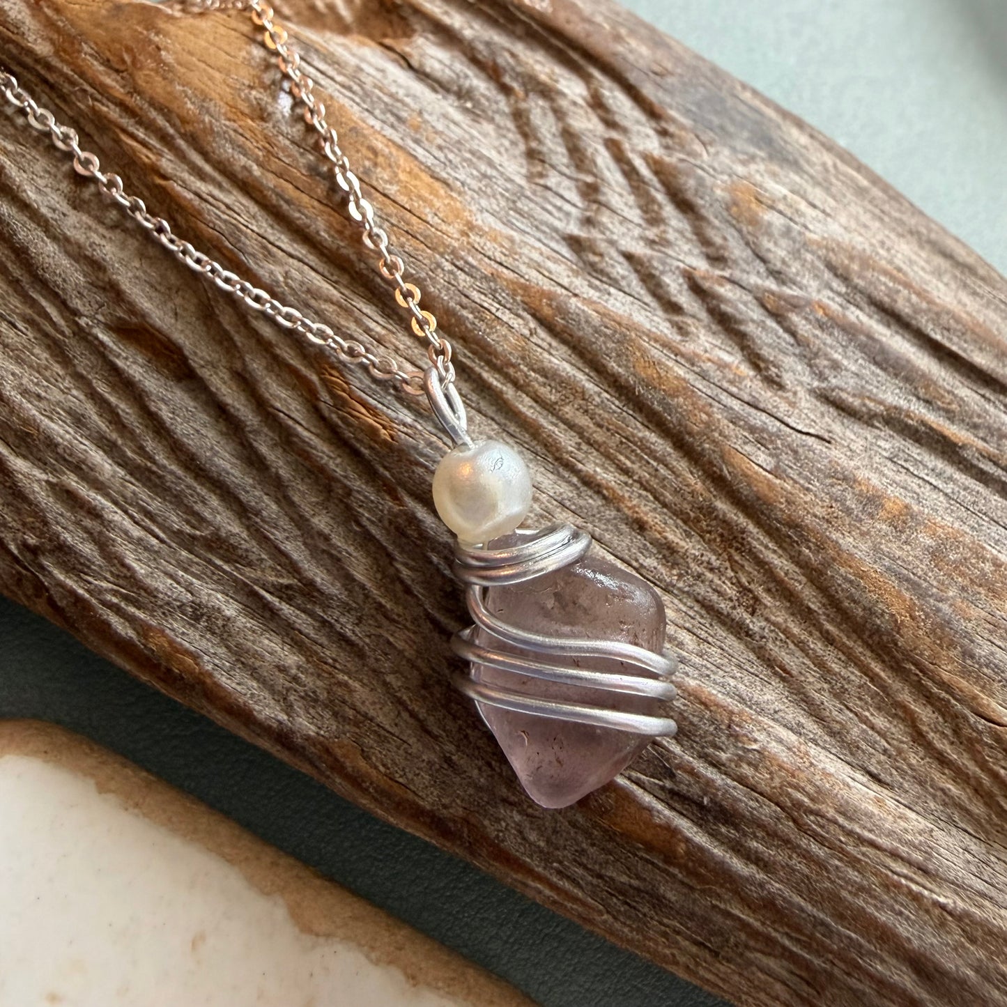 Dusky Pale Pink Seaham Sea Glass Pendant
