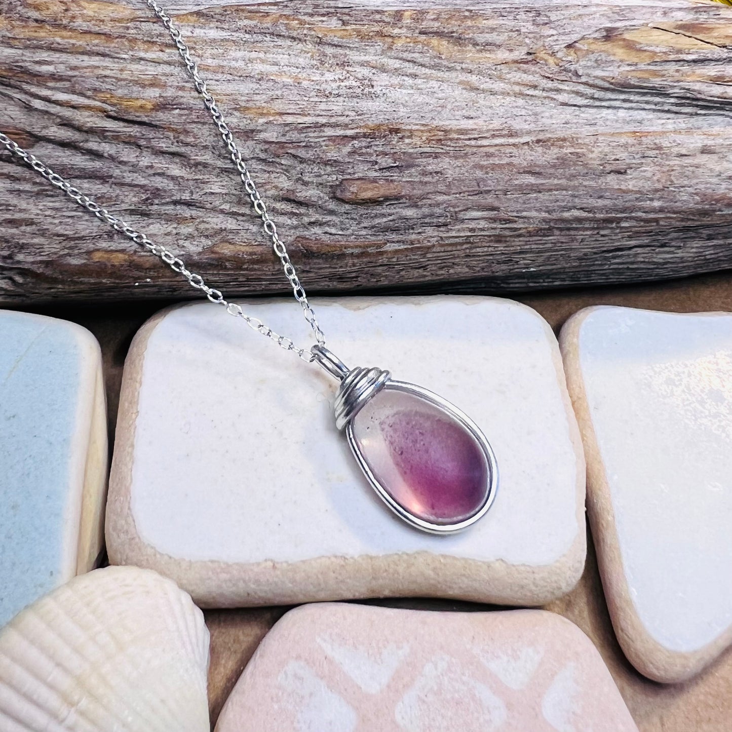 Rare Mauve Purple/Pink tone of Seaham Sea Glass Multi Pendant