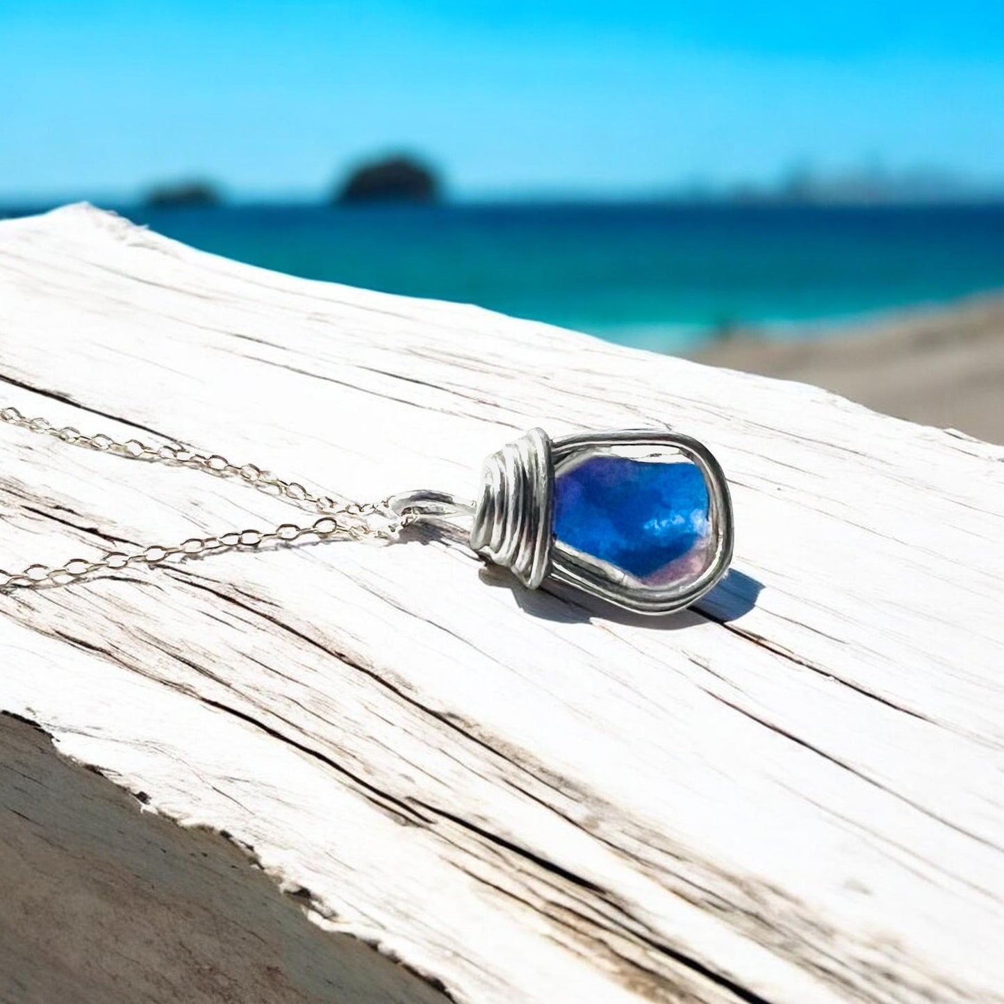 Small Pink and Blue Seaham Sea Glass Multicolour Pendant