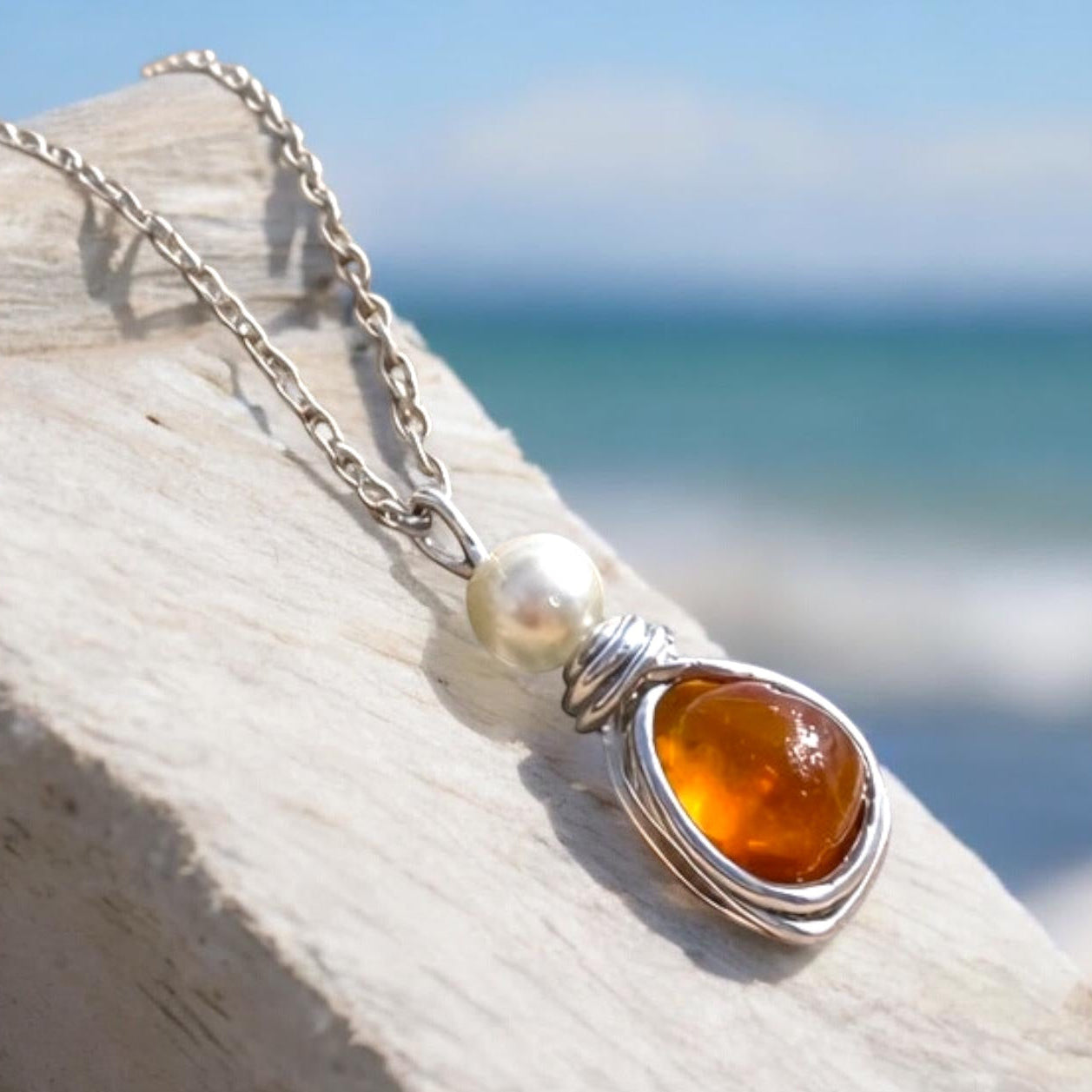 Very Rare Orange Small Seaham Sea Glass Multi Pendant