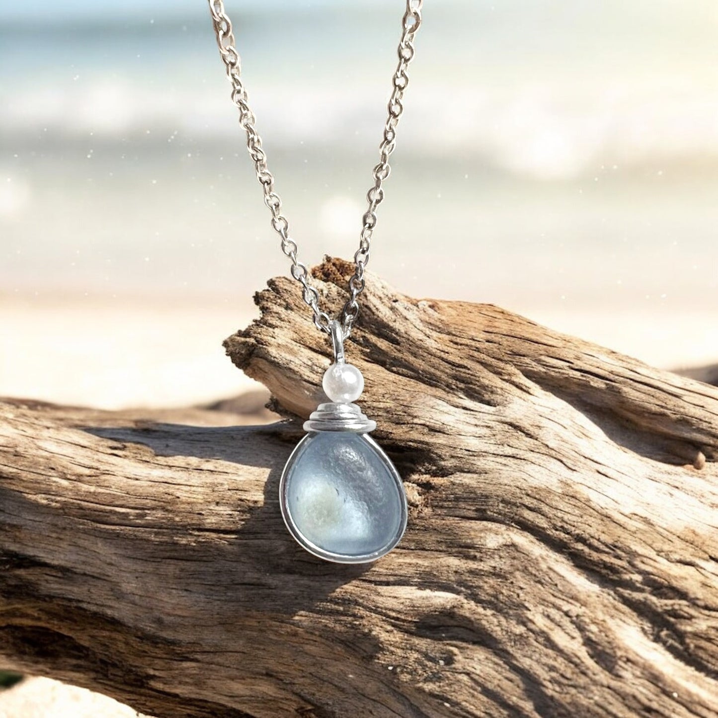 Dusky Blue Seaham Sea Glass Pendant