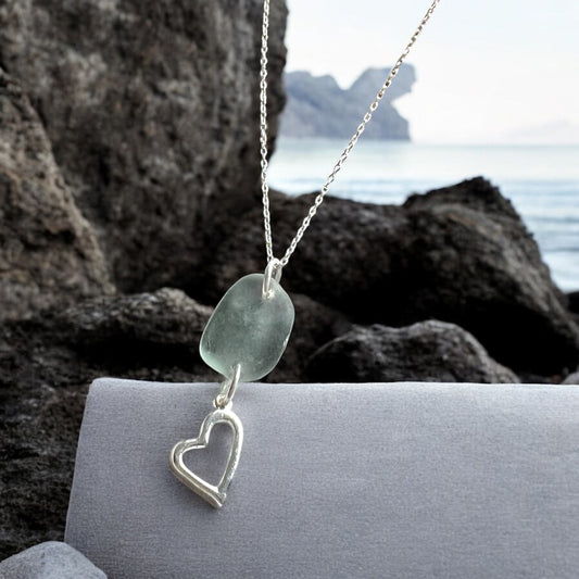 Cornish Sea Glass & Heart Charm Pendant