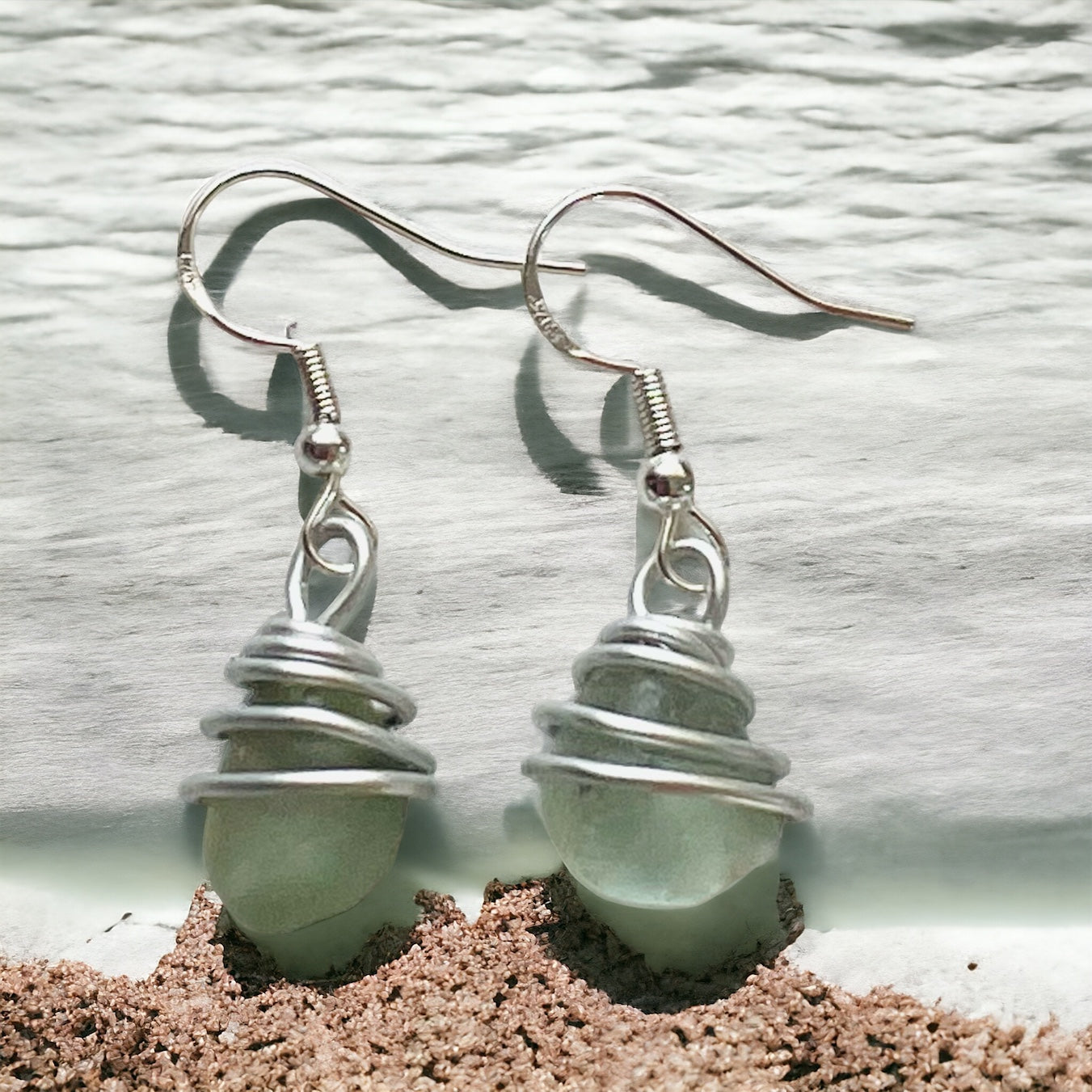 Pale Green Seaham Sea Glass Earrings