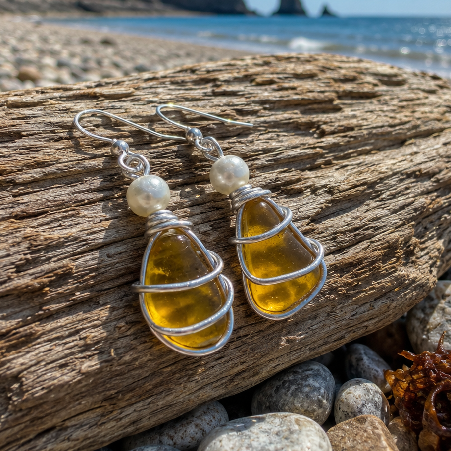 Yellow Canary Island Sea Glass Earrings