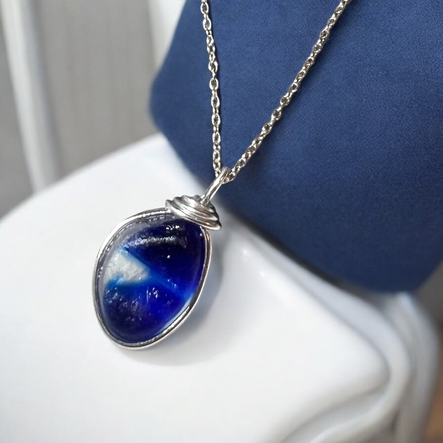 Deep Blue Multi Tone Seaham Sea Glass Pendant
