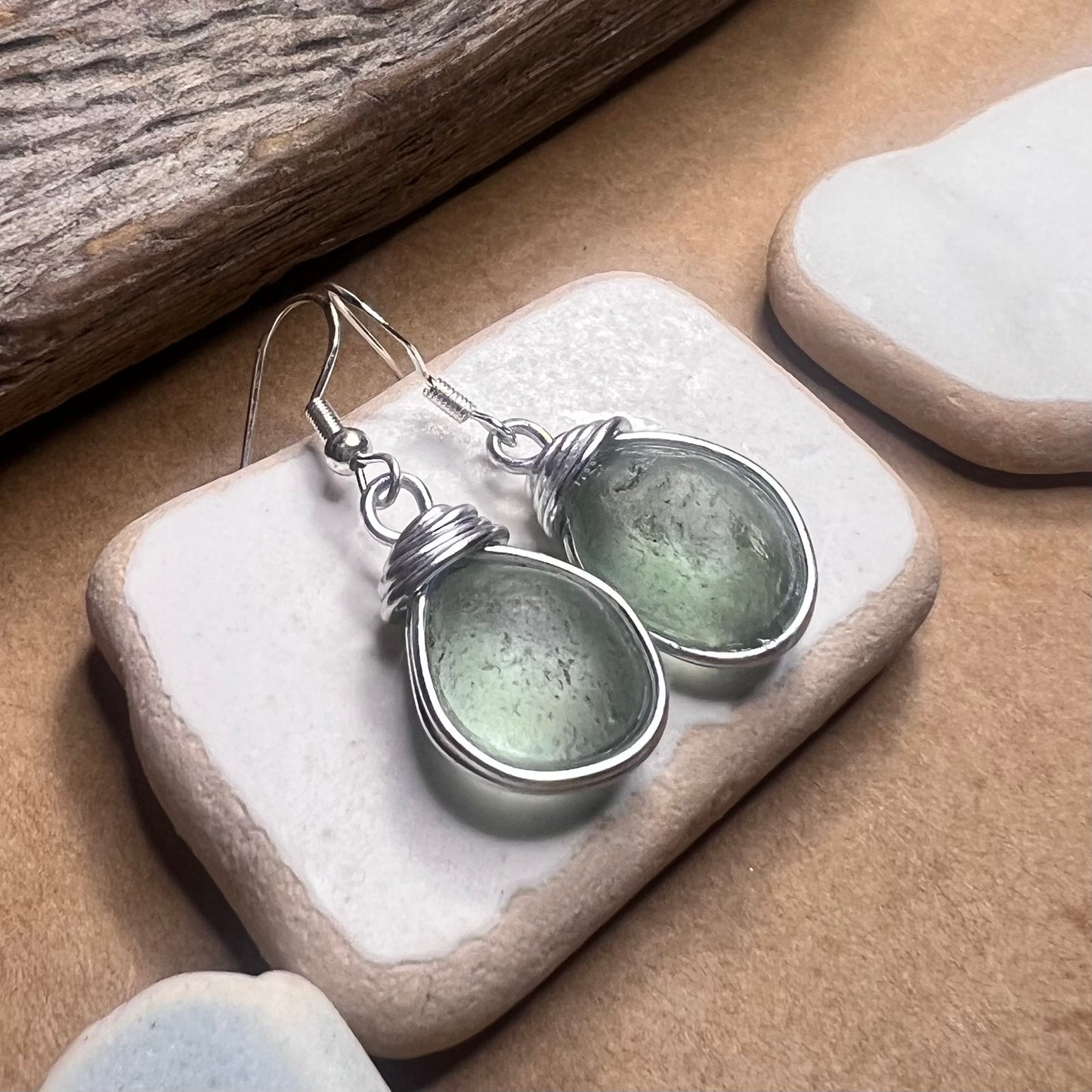 Aqua Chunky Seaham Sea Glass Earrings