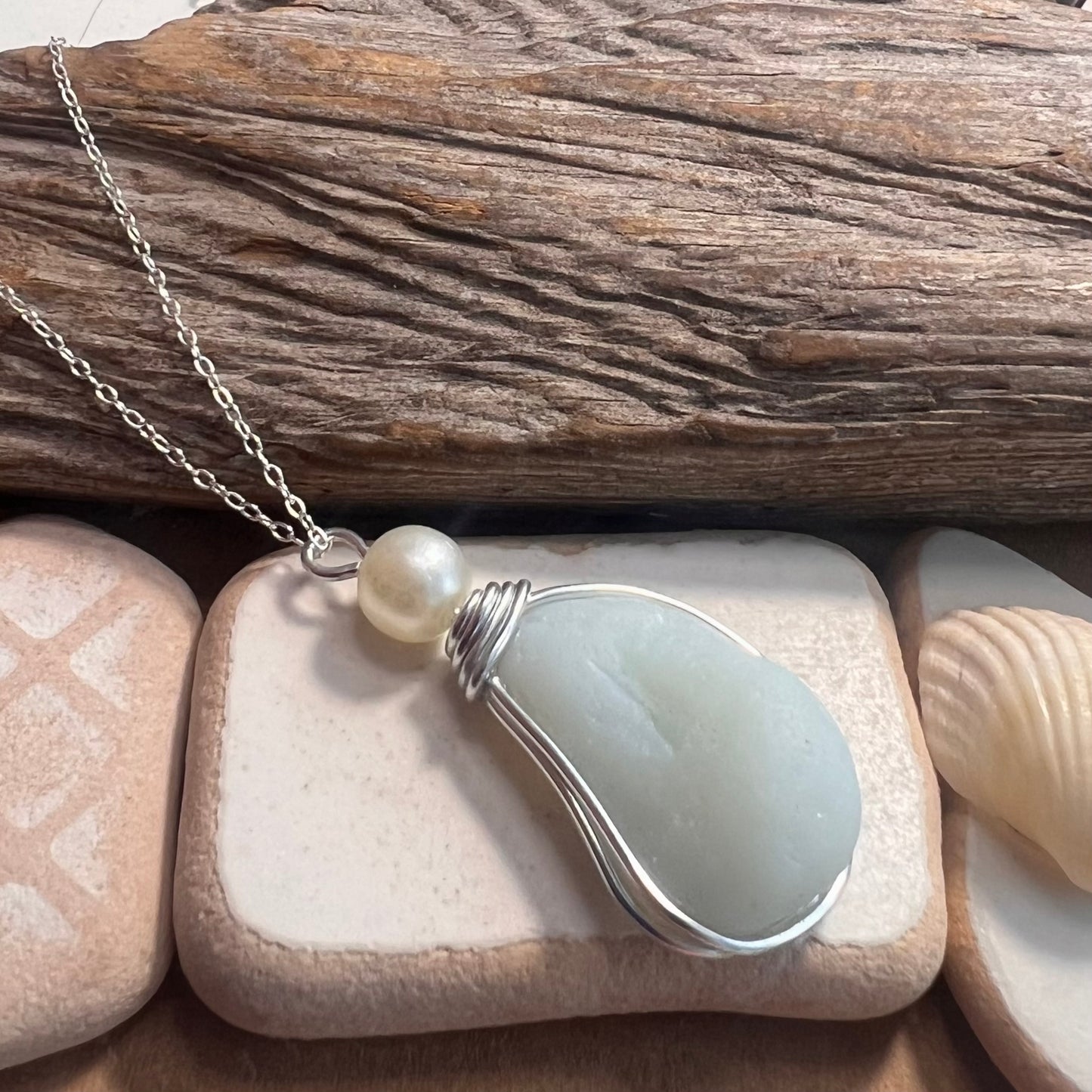 Rare Large Opalescent Seaham Sea Glass Pendant