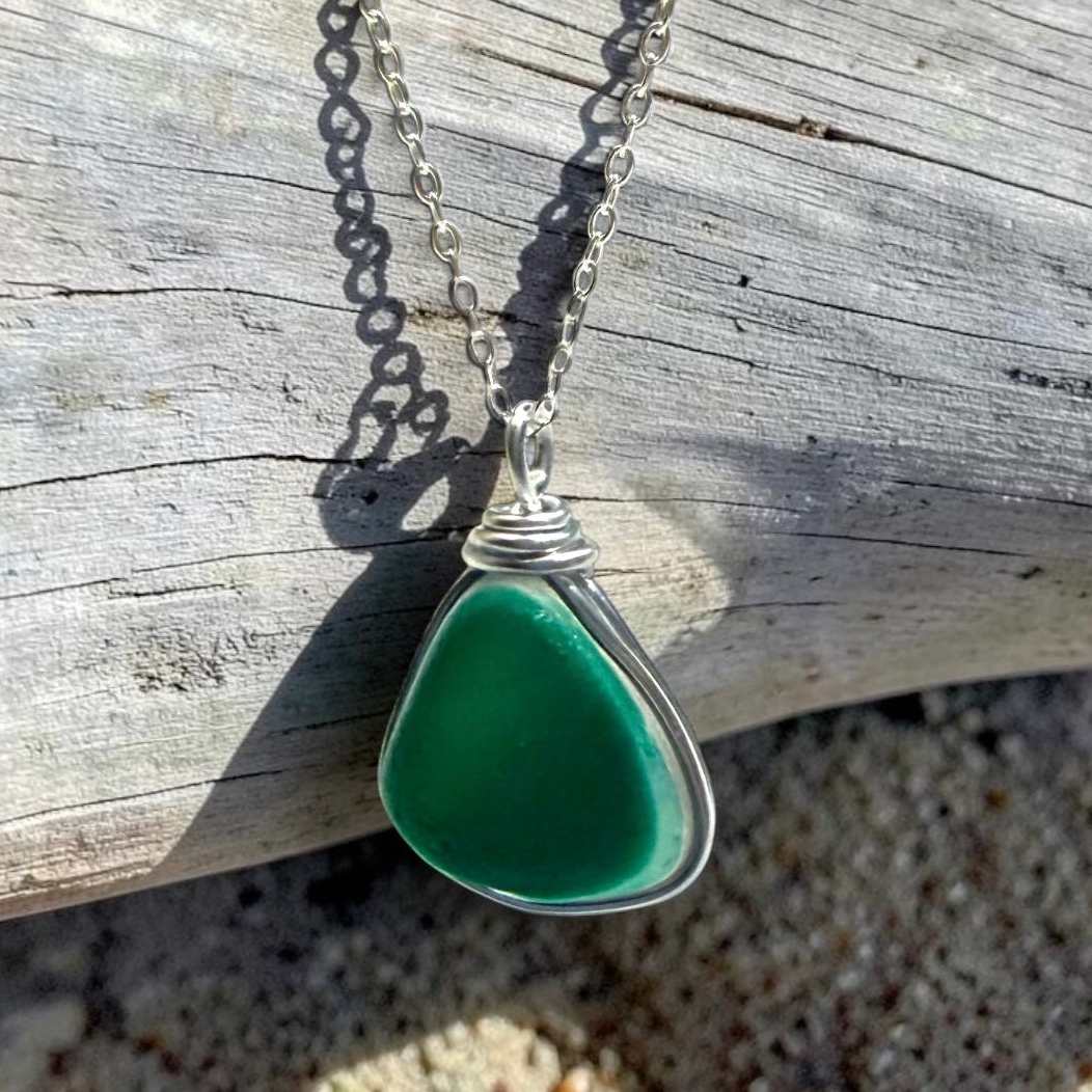 Large Turquoise Green Seaham Sea Glass Multi Pendant