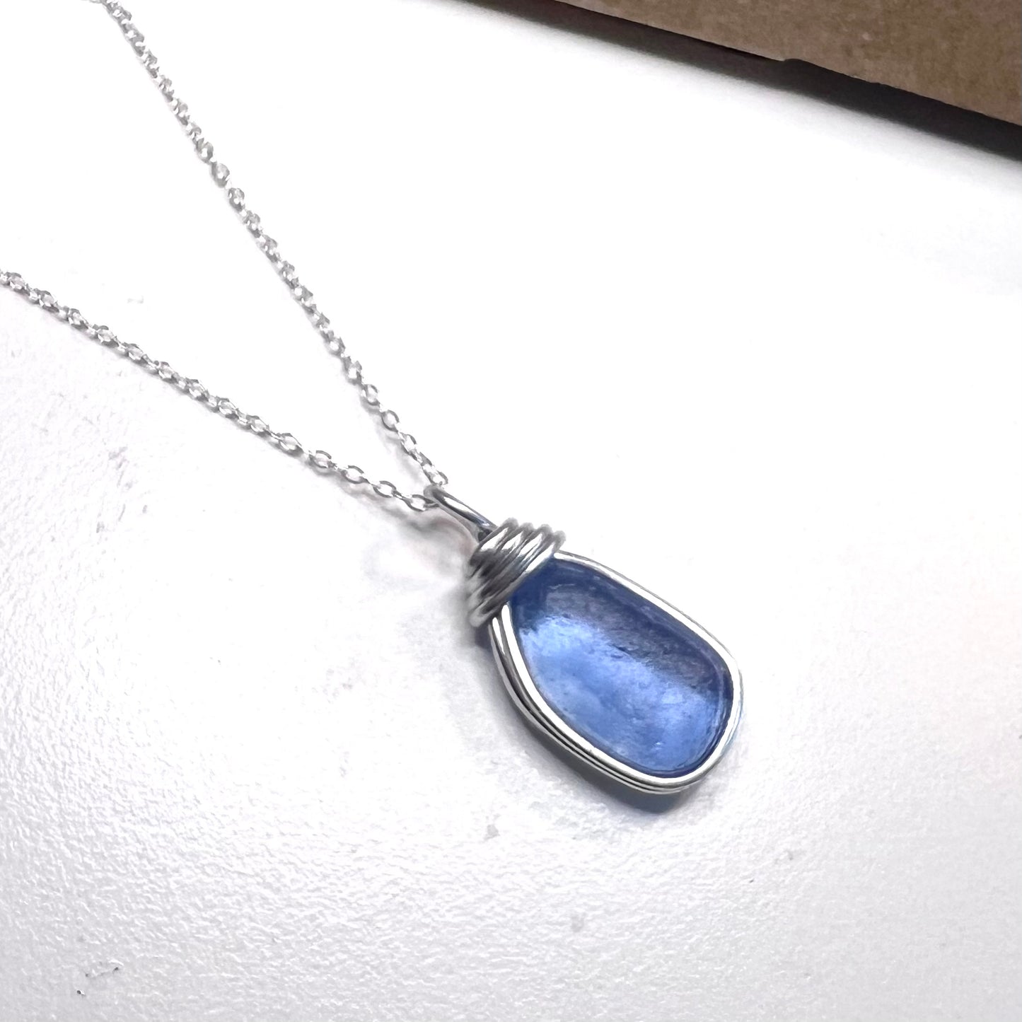 Light Cornflower Blue Seaham Sea Glass Pendant