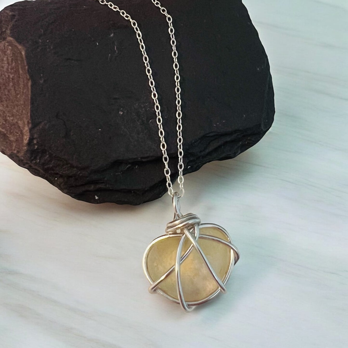 Rare Pale Yellow Colour Seaham Sea Glass Pendant