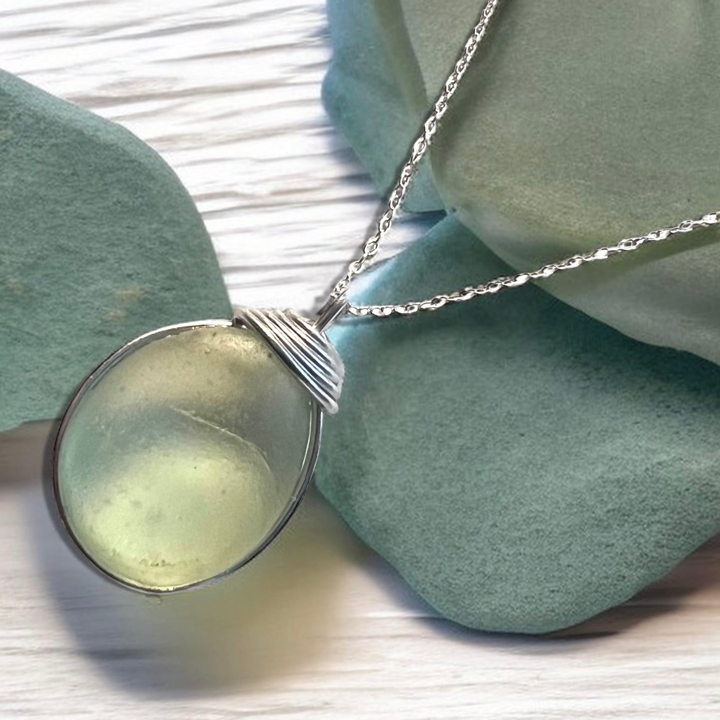 Pale Green Seaham Sea Glass Pendant