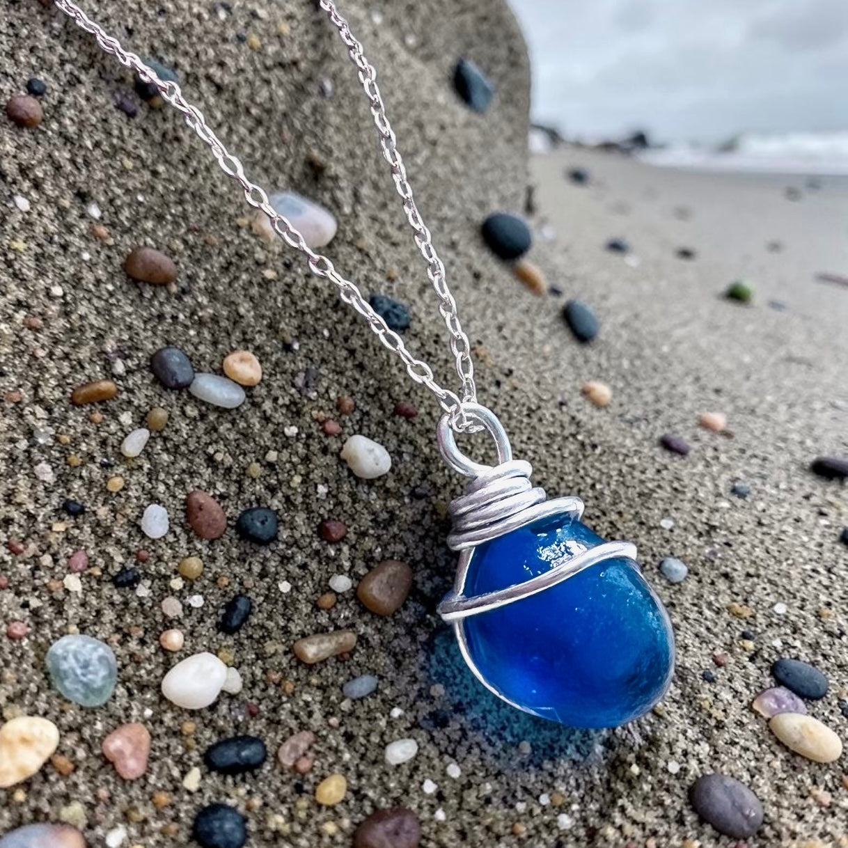 Deep Blue Seaham Sea Glass Pendant