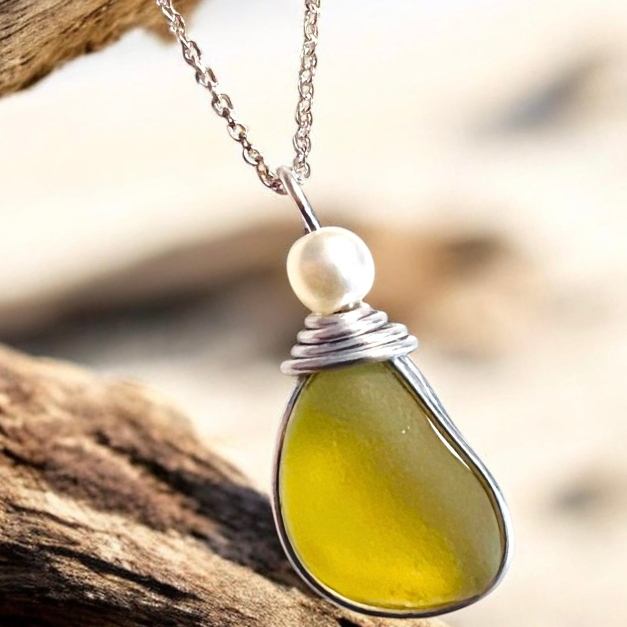 Rare Sunny Yellow Sea Glass Pendant