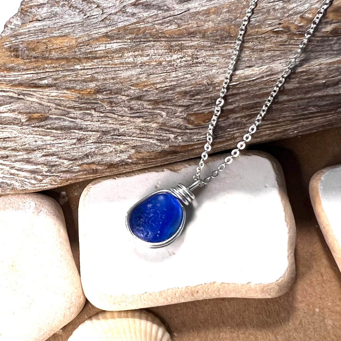 Mid Blue Seaham Sea Glass Pendant