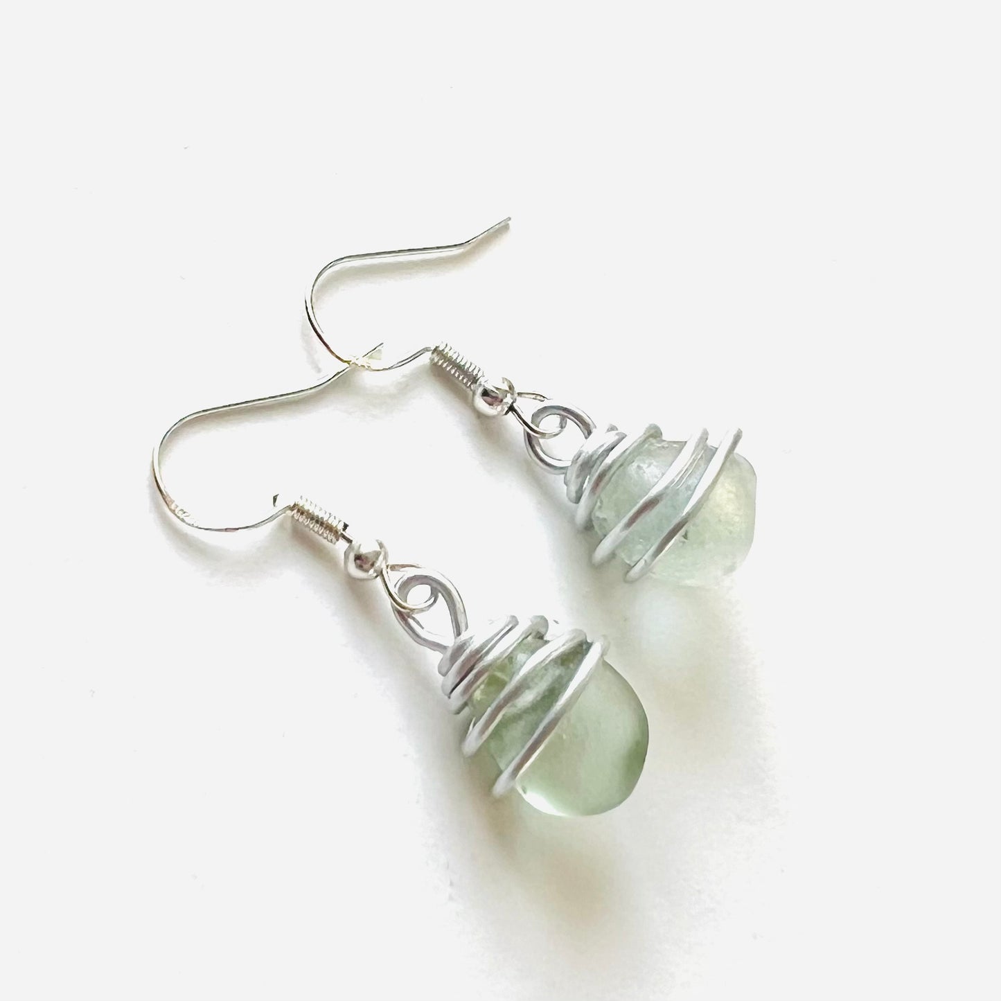 Pale Green Seaham Sea Glass Earrings