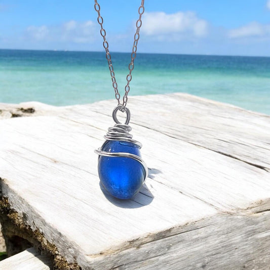 Deep Blue Seaham Sea Glass Pendant