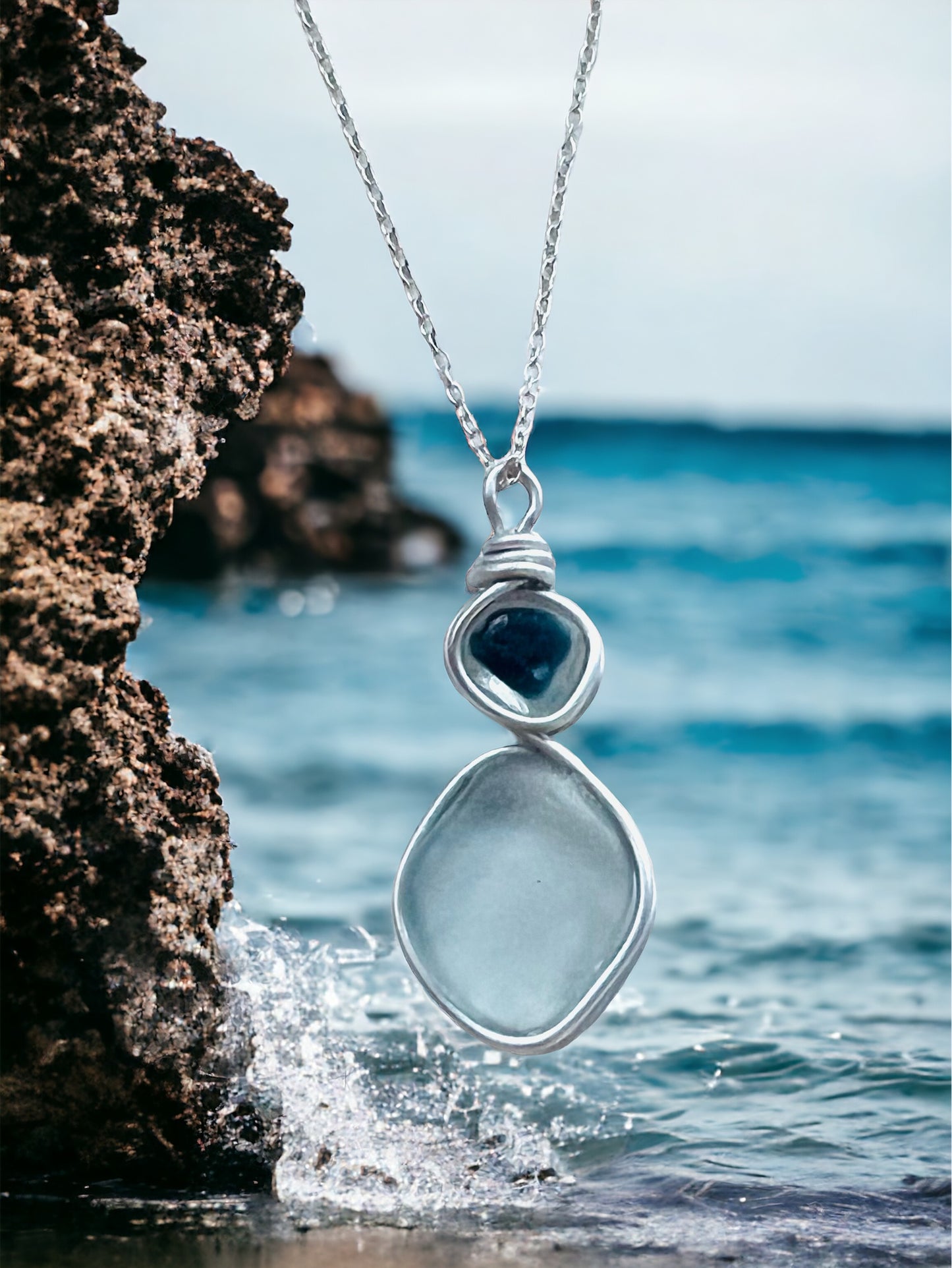 Two Piece Dusky Grey Seaham Sea Glass Pendant