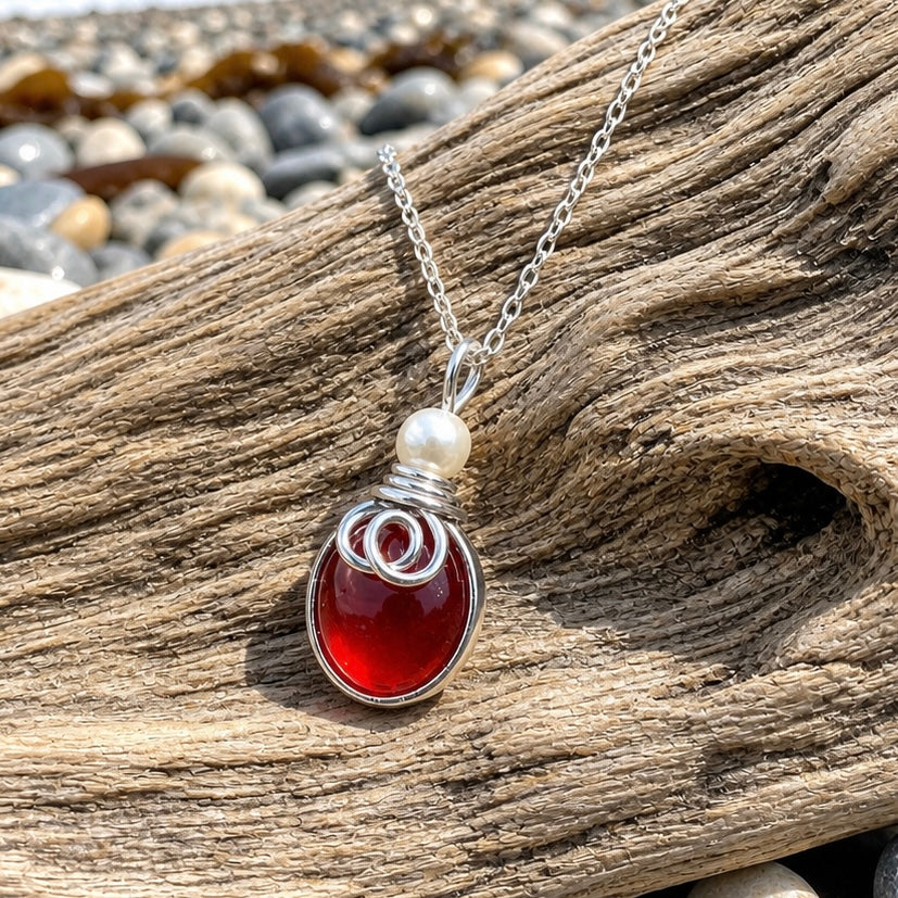 Very Rare Red Seaham Sea Glass Pendant