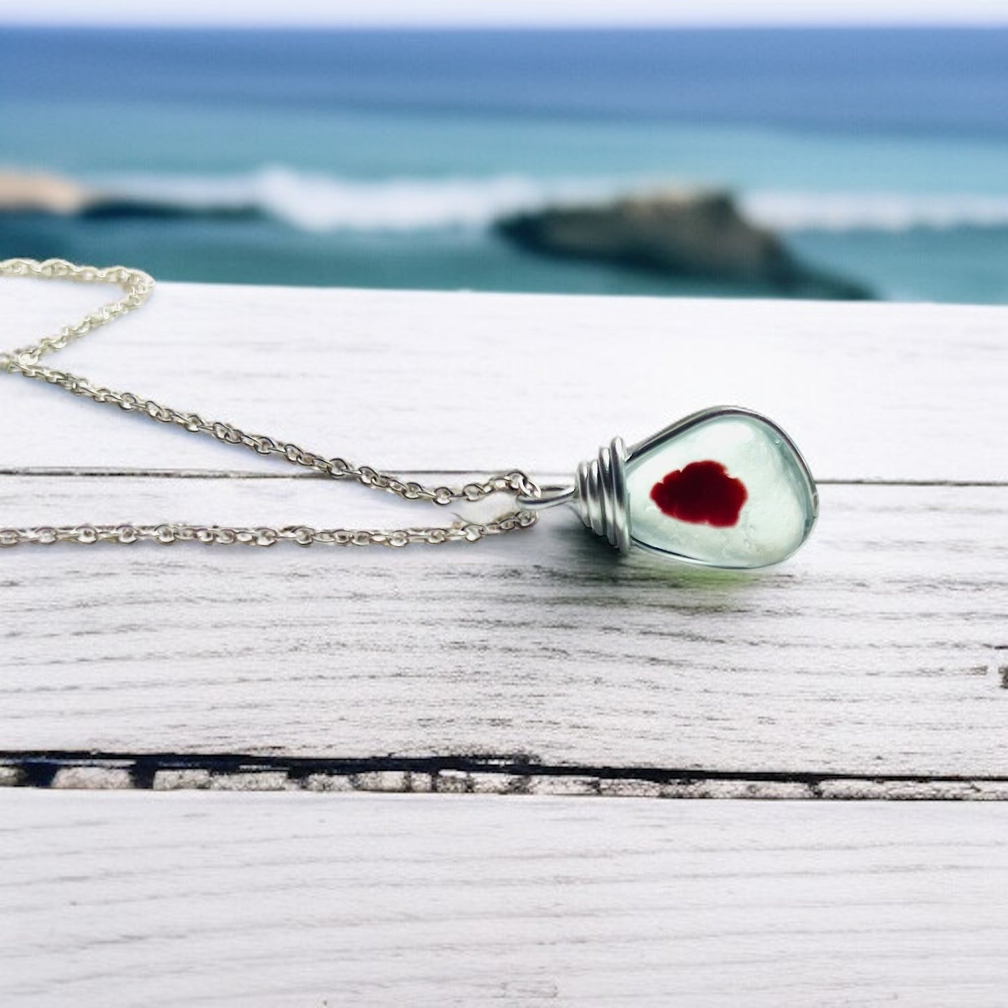 Deep Red Dot Seaham Sea Glass Multi Tone Pendant