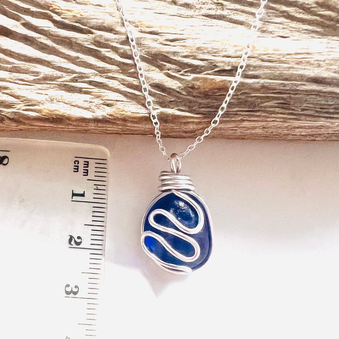 Cobalt Blue Seaham Sea Glass Waves Pendant