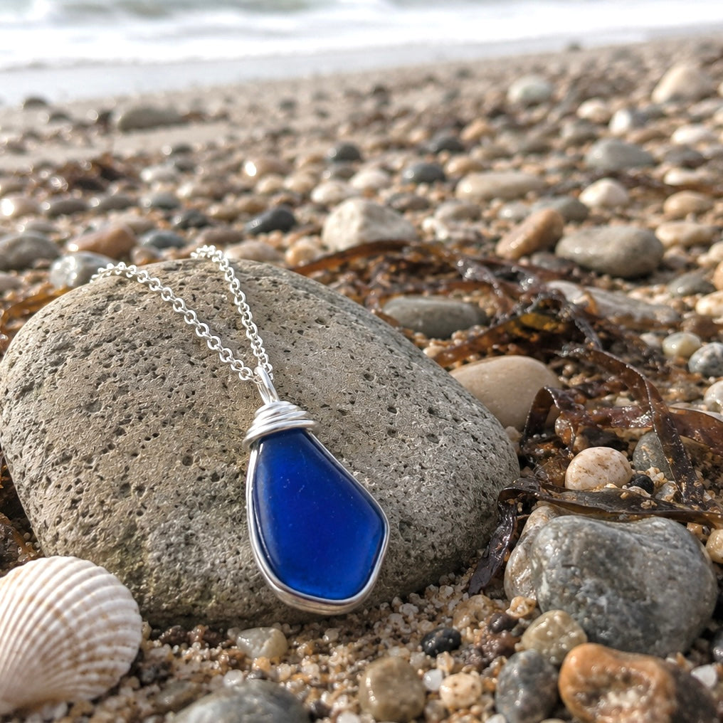 Deep Blue Seaham Sea Glass Pendant