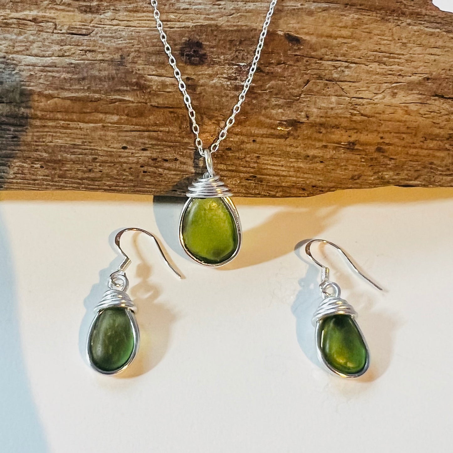 Green Seaham Sea Glass Jewellery Set