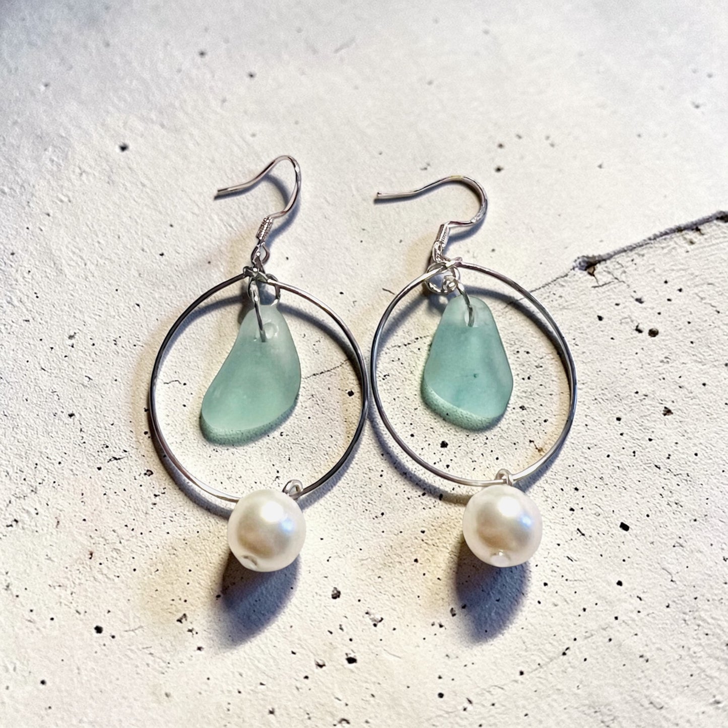 Statement Seaham Sea Glass and Glass Pearl Earrings