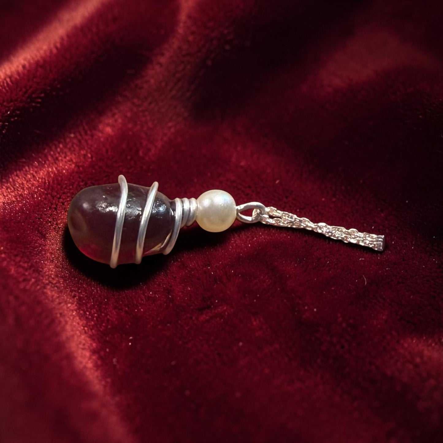 Rare Burgundy Red Seaham Sea Glass  Pendant