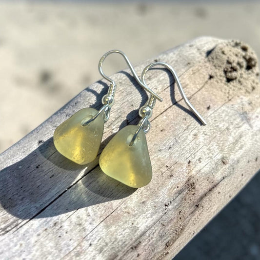Canary Island Rare Yellow Sea Glass Earrings