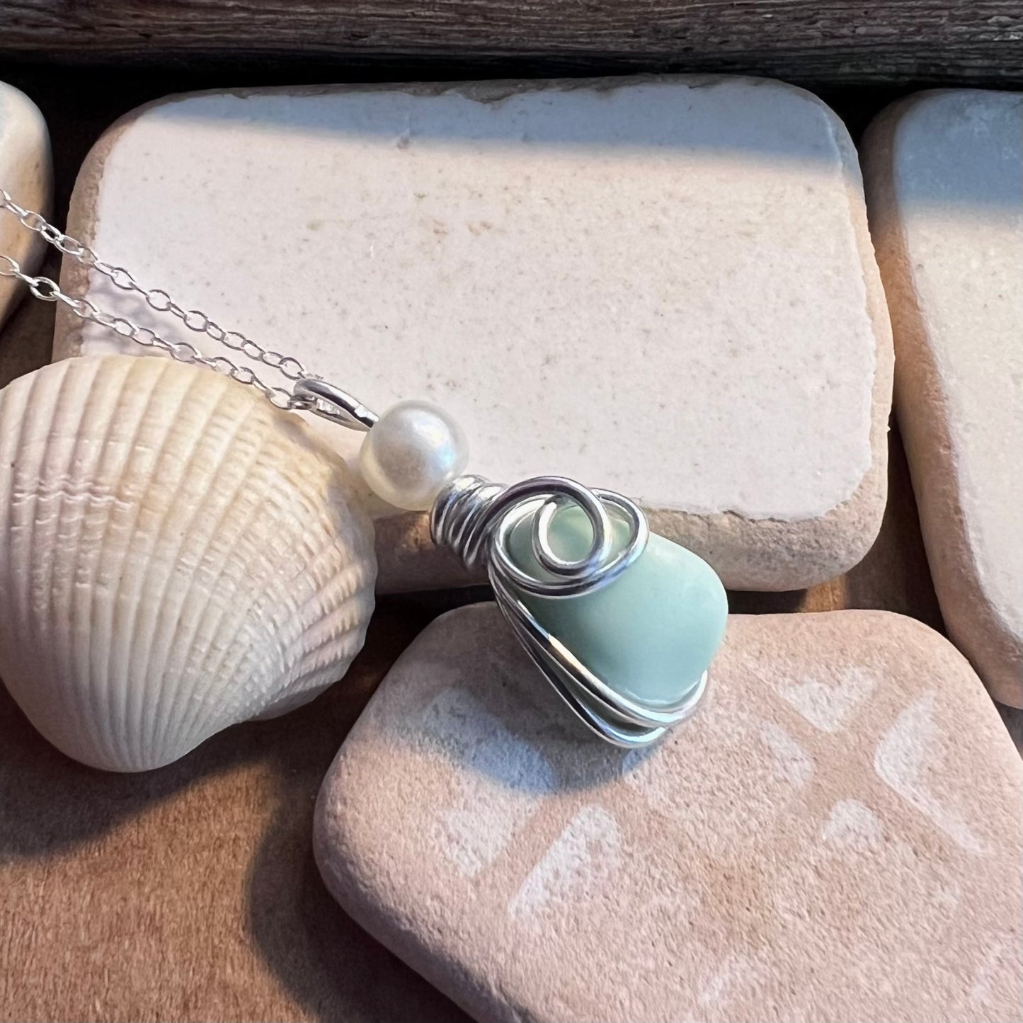 Mint Green Seaham Milk Glass Pendant