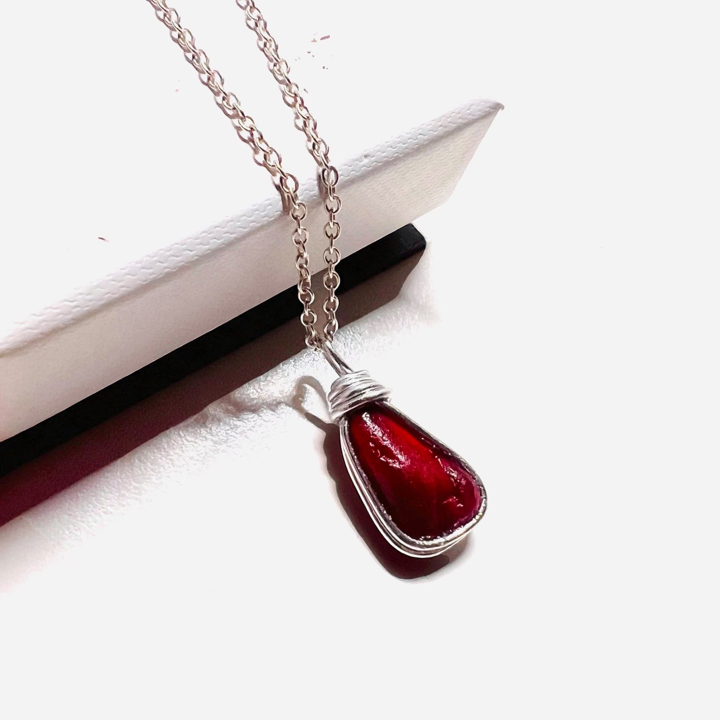 Milky Dark Red Seaham Sea Glass Pendant