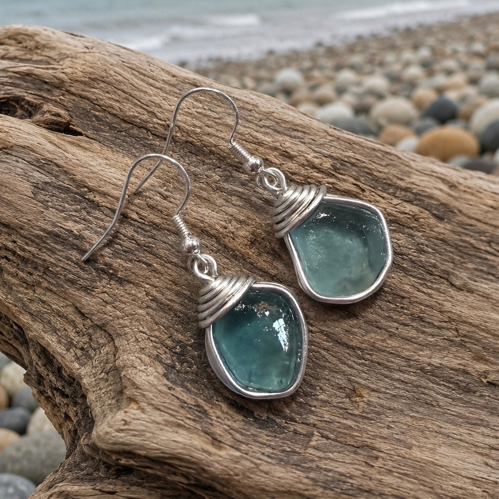 Blue Seaham Sea Glass Earrings