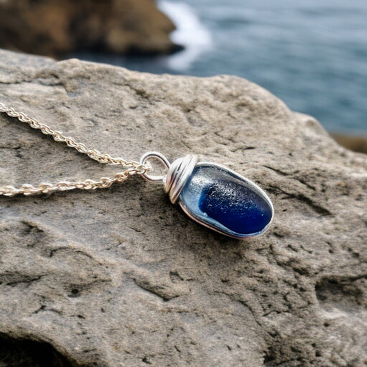 Two Tone Blue Seaham Sea Glass Multi Pendant