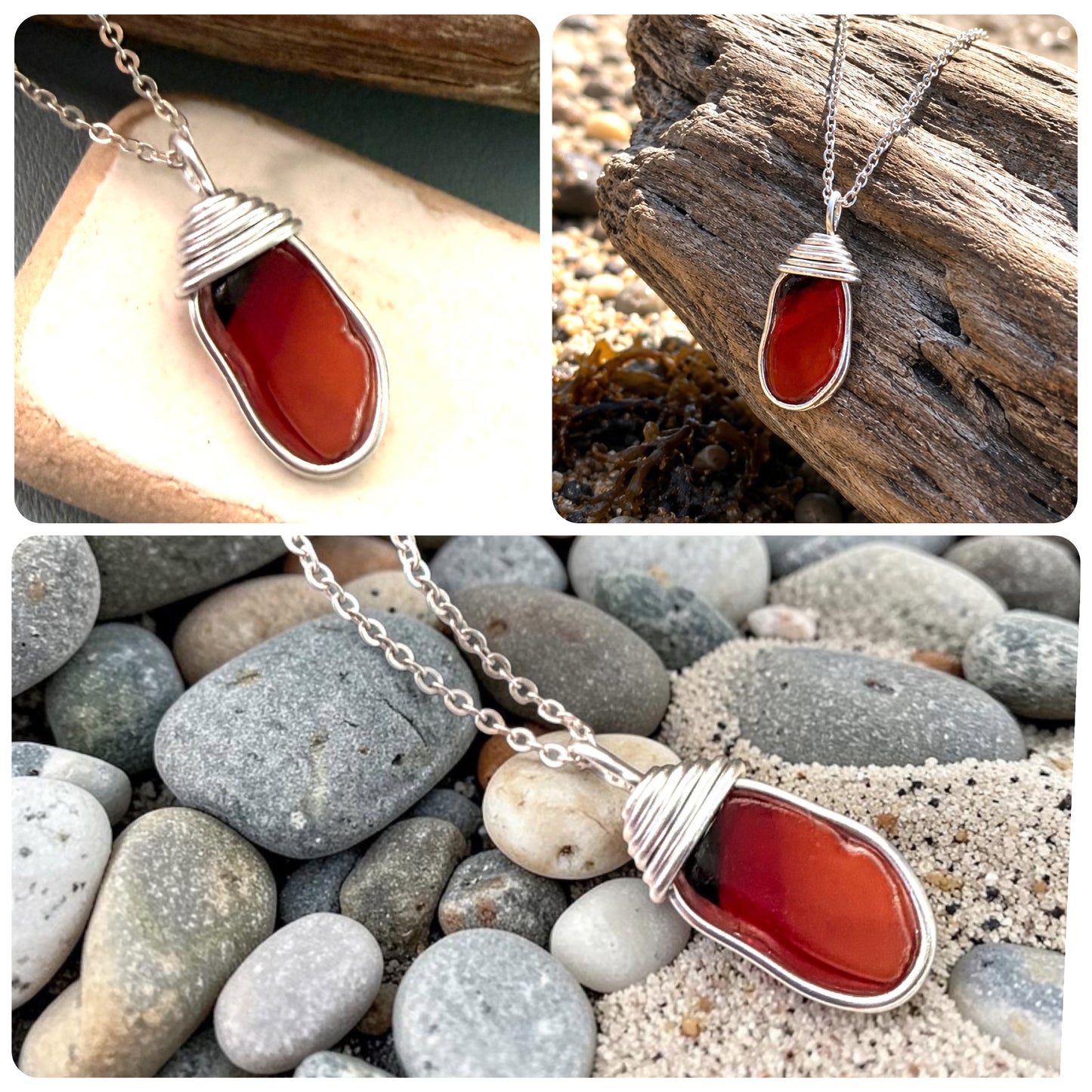Very Rare Red and Orange Canary Islands Sea Glass Pendant