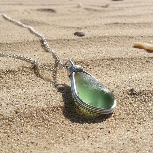 Pale Aqua Green Seaham Sea Glass Pendant