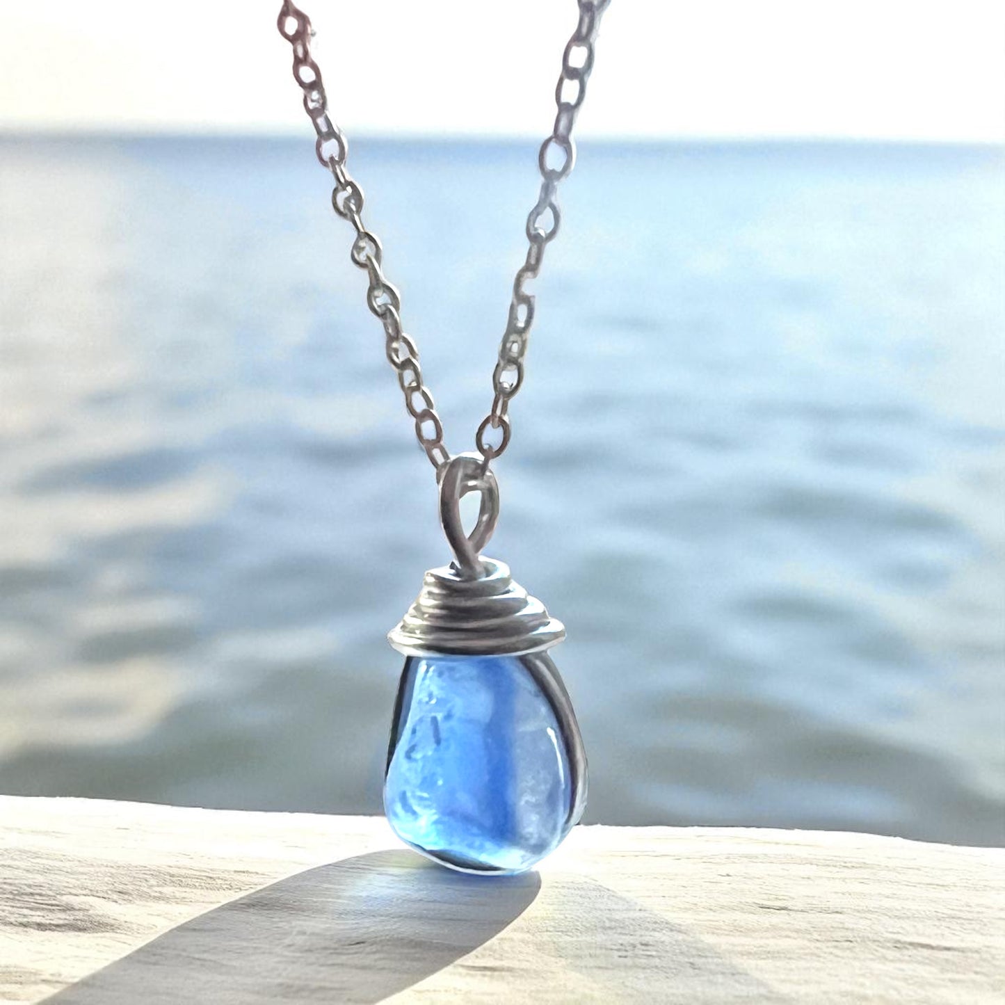 Mid Blue Seaham Sea Glass Pendant