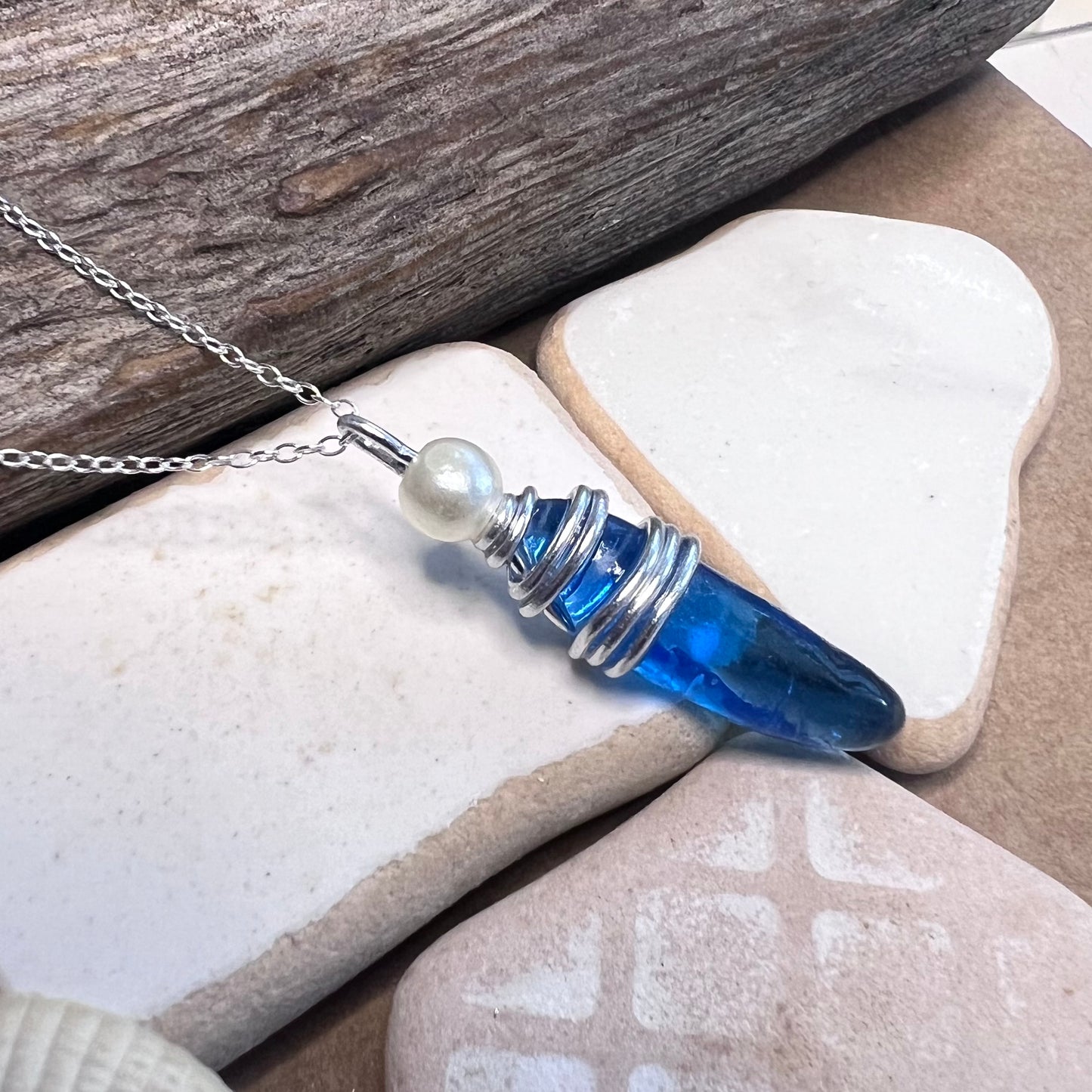 Mid Blue Seaham Sea Glass Pendant