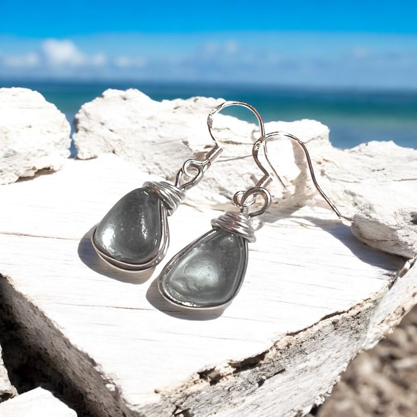 Dusky Grey Seaham Sea Glass Earrings