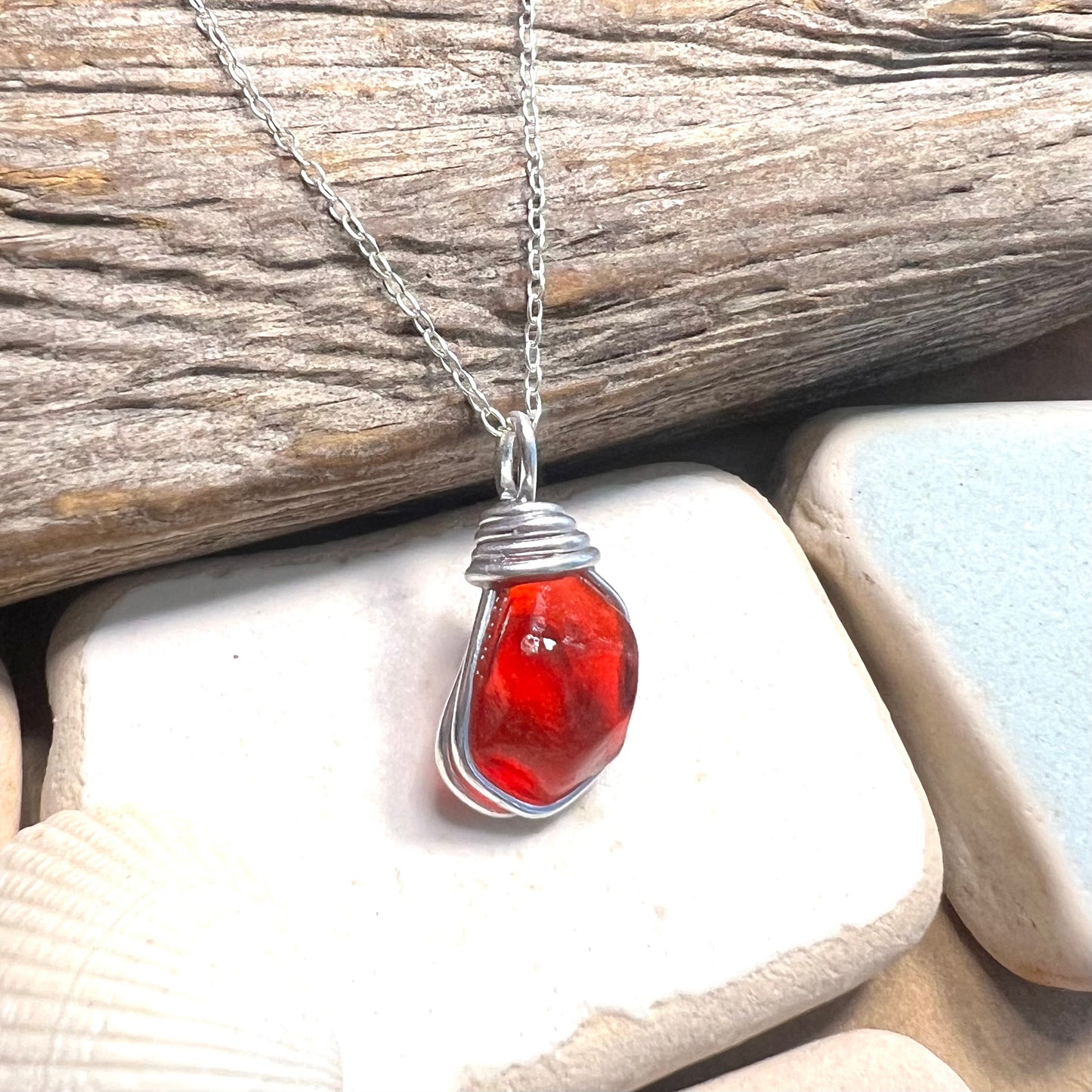 Very Rare Deep Red/Orange Seaham Sea Glass Pendant