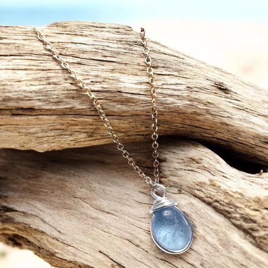 Rare Pale Blue Seaham Sea Glass Pendant