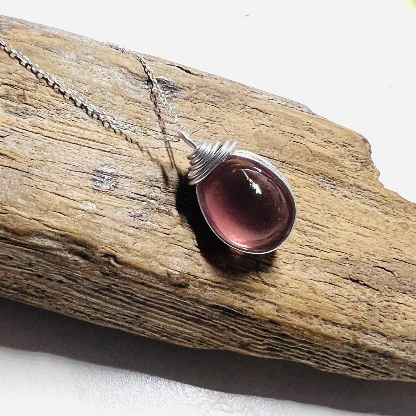 Rare Plum Purple Seaham Sea Glass Bubble Pendant