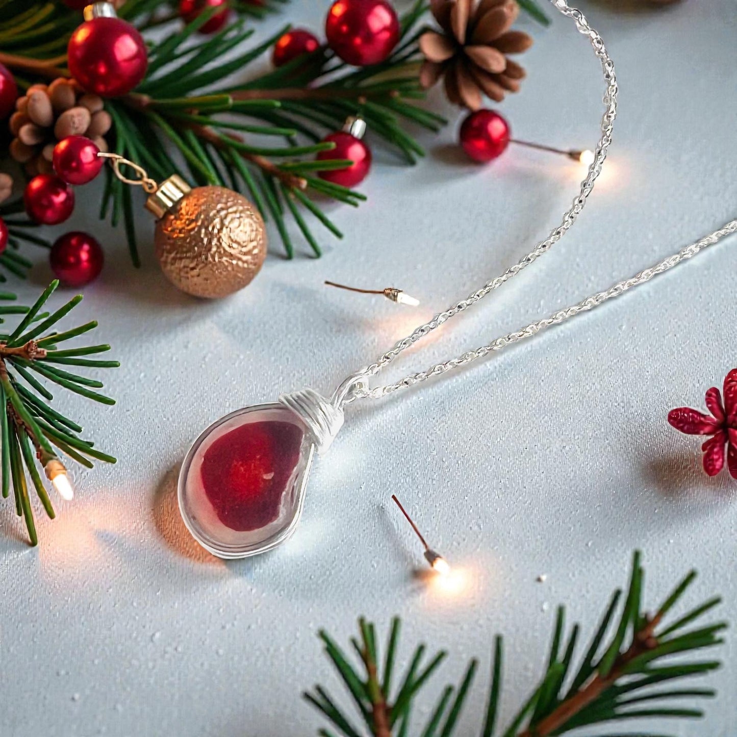 Very Rare Red Seaham Sea Glass Multi Tone Pendant
