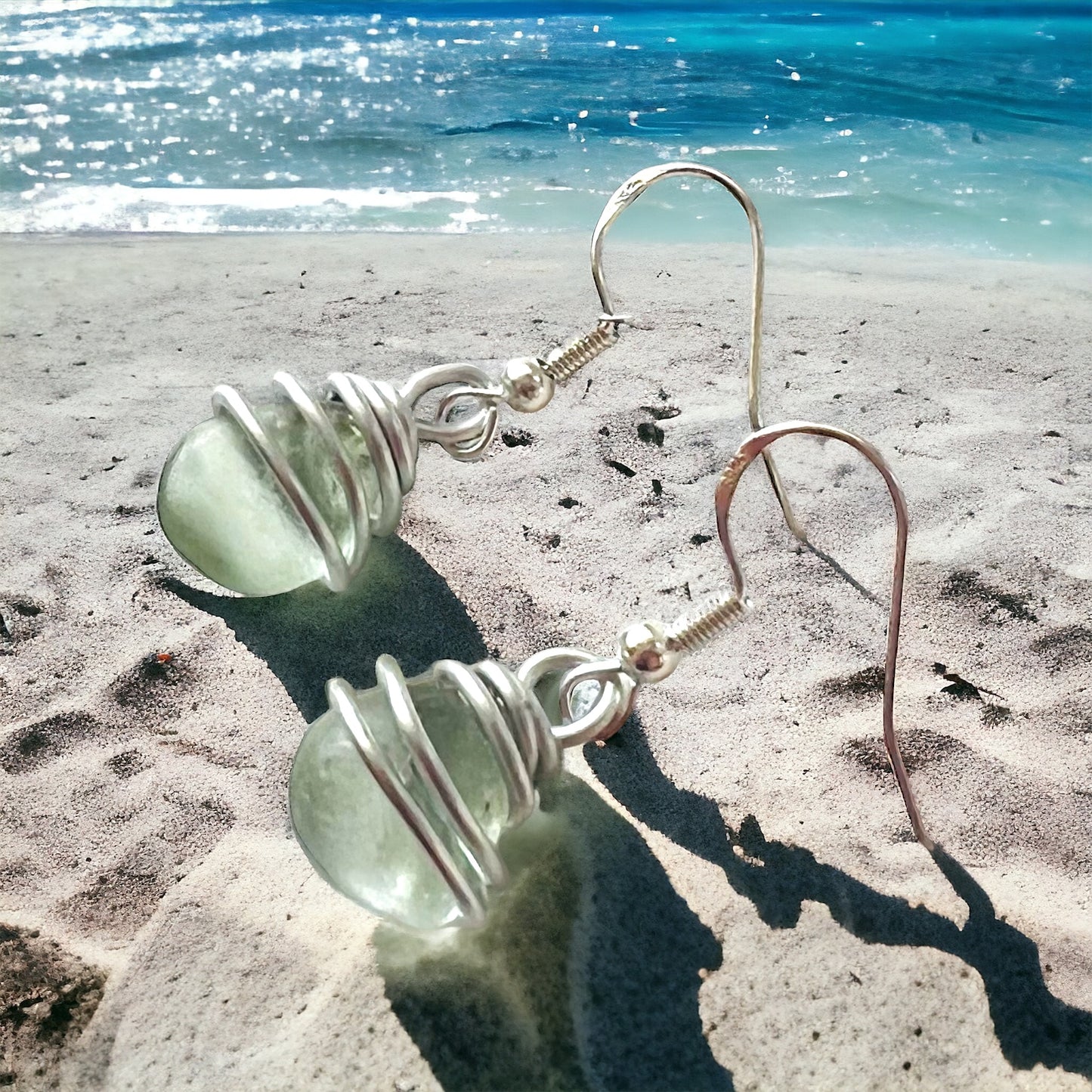 Pale Green Seaham Sea Glass Earrings