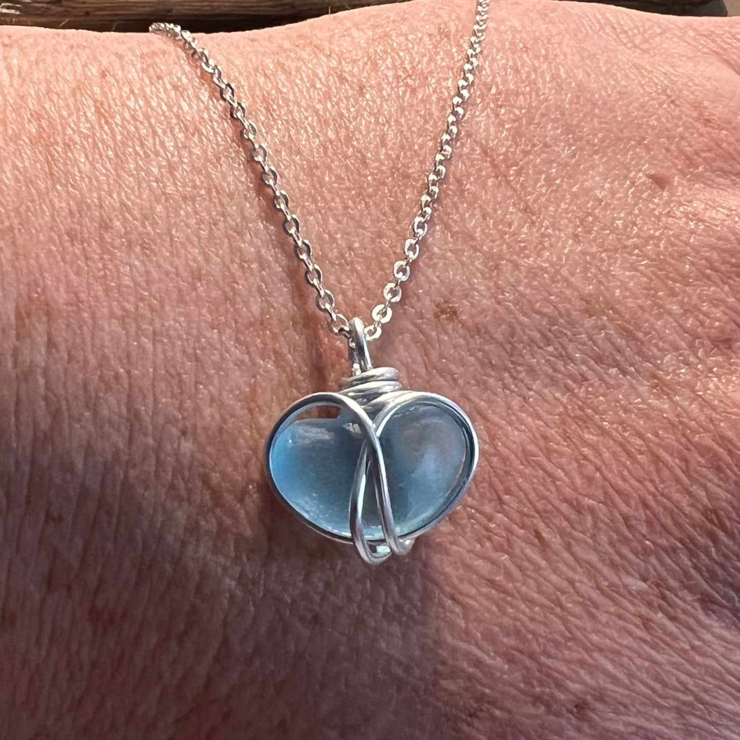 Bright Blue Heart Sea Glass Pendant