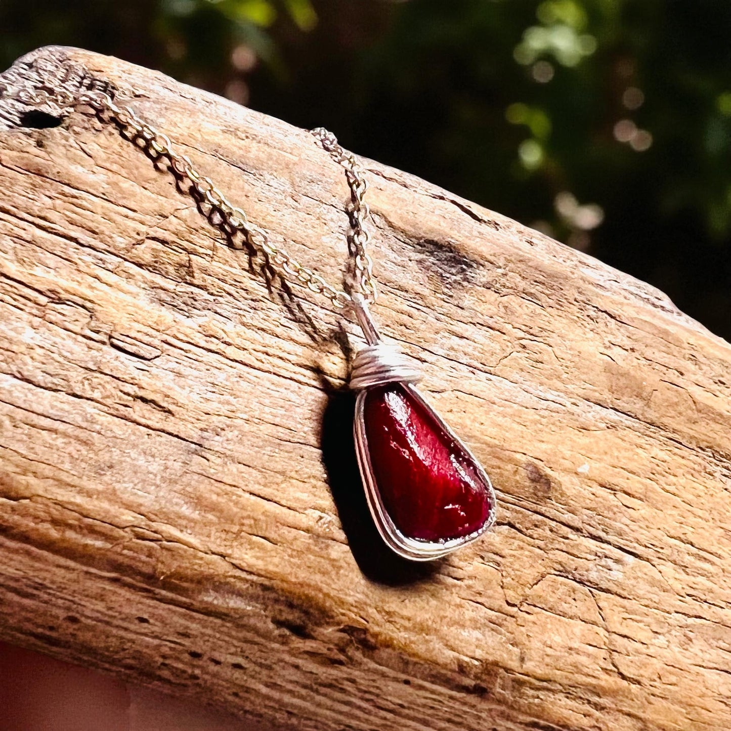 Milky Dark Red Seaham Sea Glass Pendant