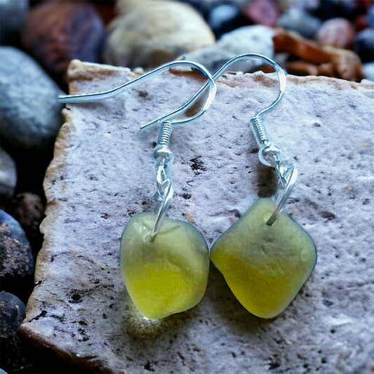 Lime Green/Yellow Seaham Sea Glass Earrings