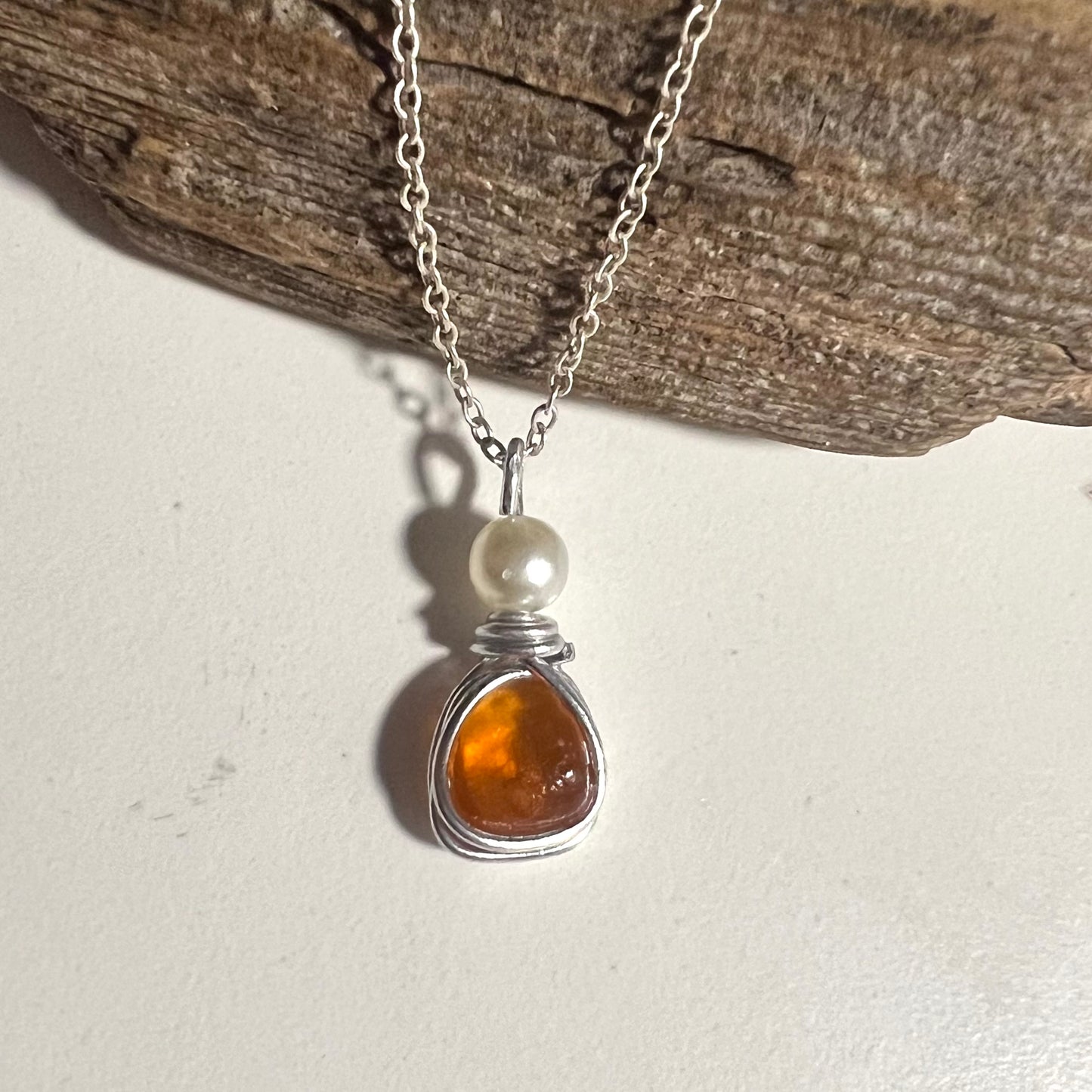 Very Rare Orange Small Seaham Sea Glass Multi Pendant