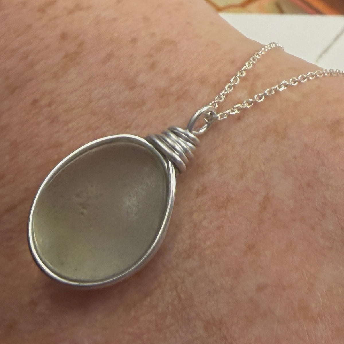 Pale Green Seaham Sea Glass Pendant